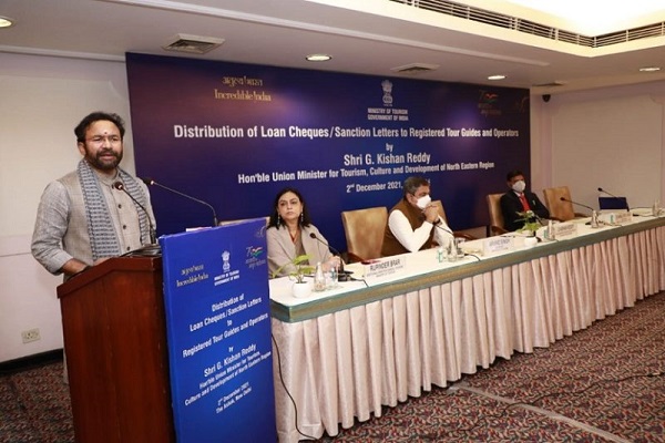 Union Tourism Minister Sh G. Kishan Reddy hands over cheques/sanction letters to first lot of tourism stakeholders under LGSCATSS